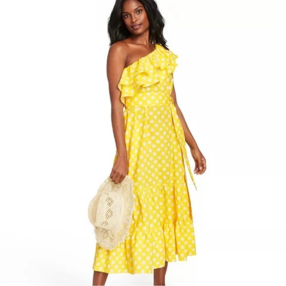 New Lisa Marie Fernandez Midi Polka Dot One Shoulder Dress - Picture 5 of 7